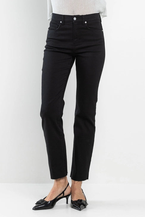 High Rise Slim Straight in Black with Raw Cut Hem