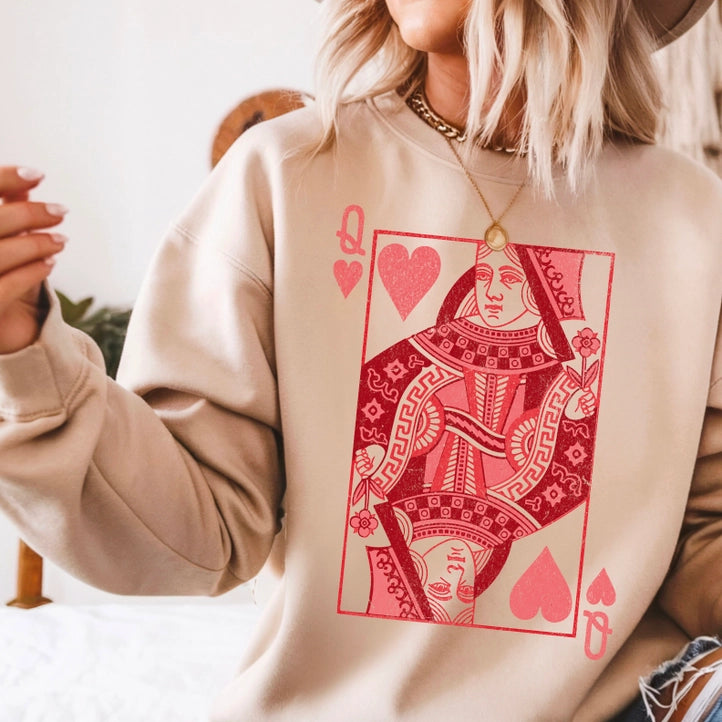Queen of Hearts Valentine Graphic Crewneck Sweatshirt