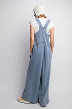 Easel Mineral Washed Terry Knit Jumpsuit in Denim
