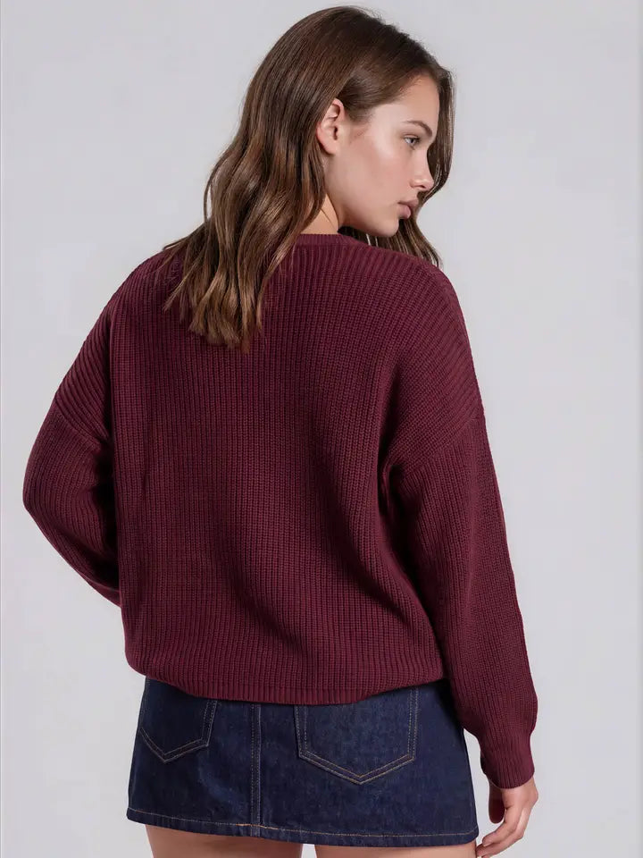 Plus Raw Edge Cropped Long Sleeve Knit Sweater