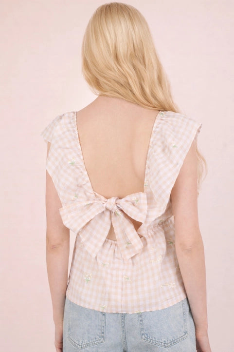 Embroidered Check Sleeveless Blouse
