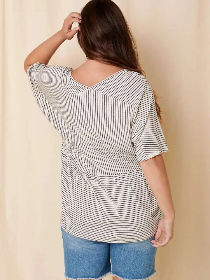 Plus Stripe V-Neck Babydoll Knit Top