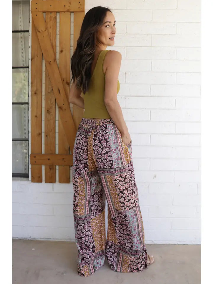 Printed Wide Leg Pants with Slits