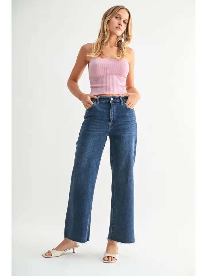 Slim Scissor Cut Wide Leg Jean - Dark Denim