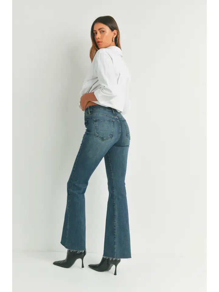 JBD Flare Jeans With Raw Hem - Dark Denim