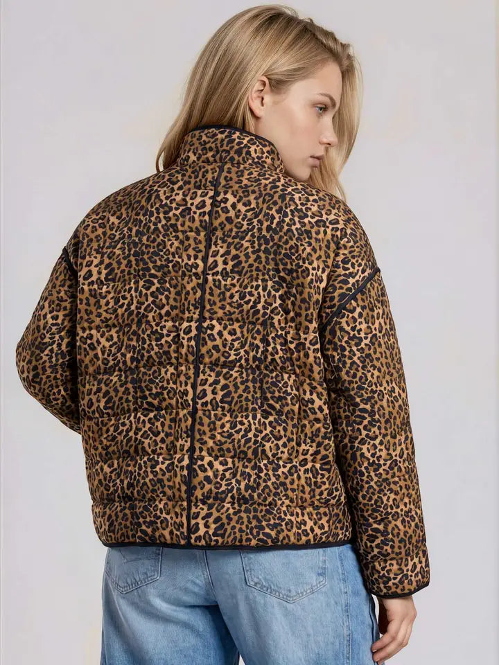 Leopard Print Snap Button Jacket