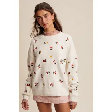 Colorful Ditsy Floral Knit Sweater
