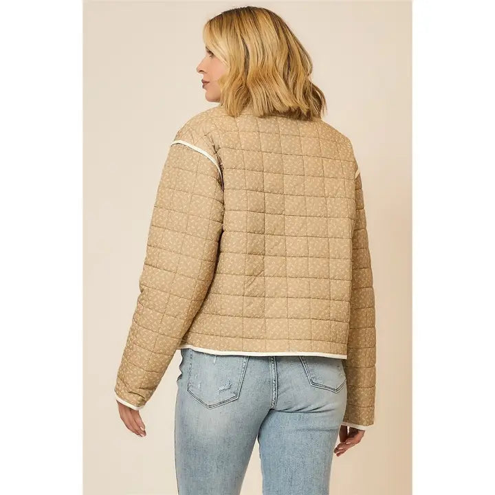 Ditsy Floral Puffer Jacket with Contrast Hem