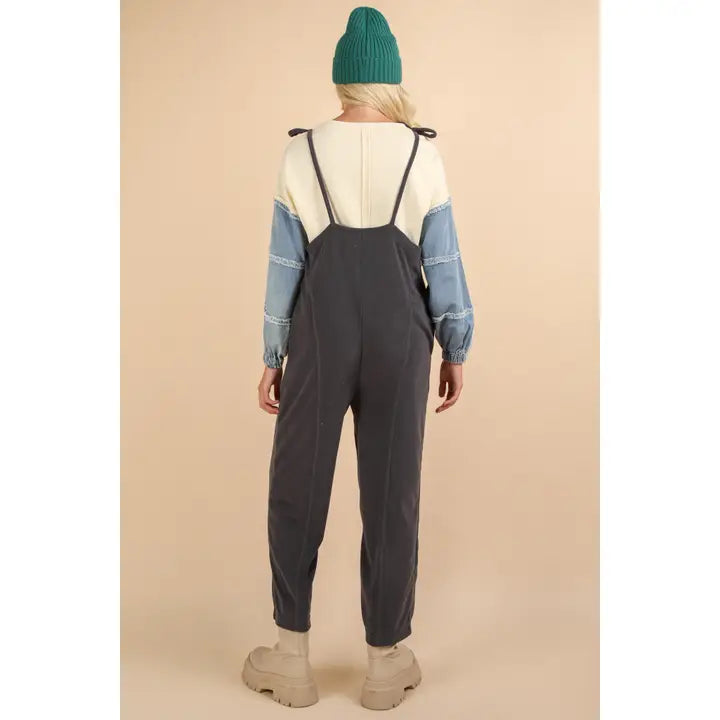Fleece Baggy Backless Casual Jumpsuit