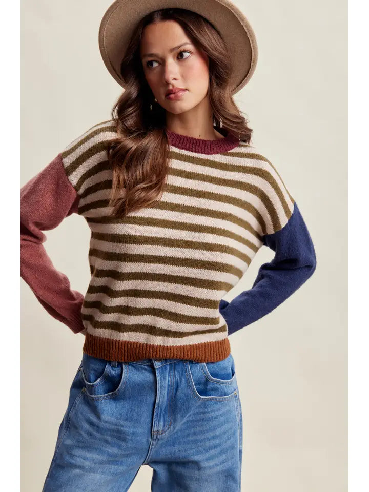 Colorblock Stripe Knit Sweater