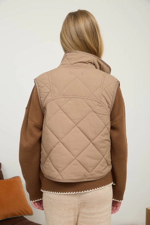 Snap Button Quilted Puffer Vest