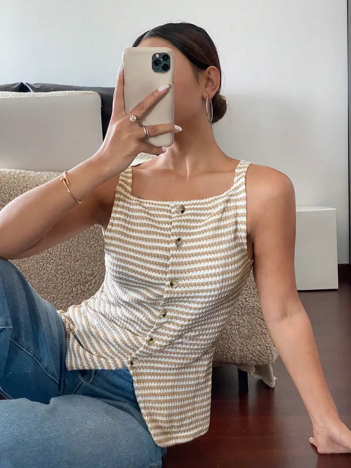 Buttoned Sleeveless Tank Top