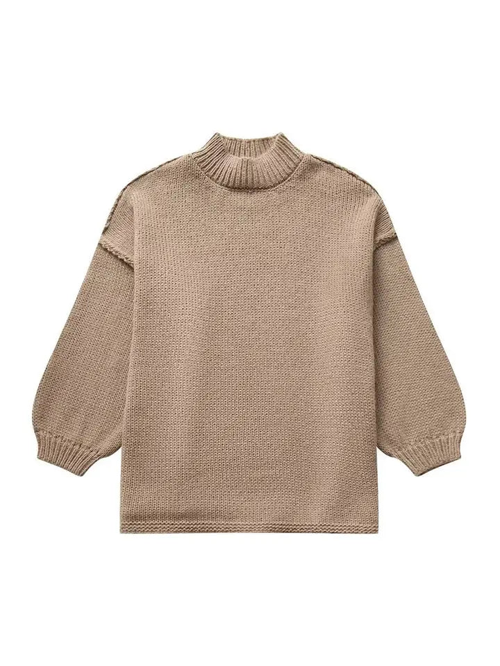 Cozy Turtleneck Knit Sweater - Camel