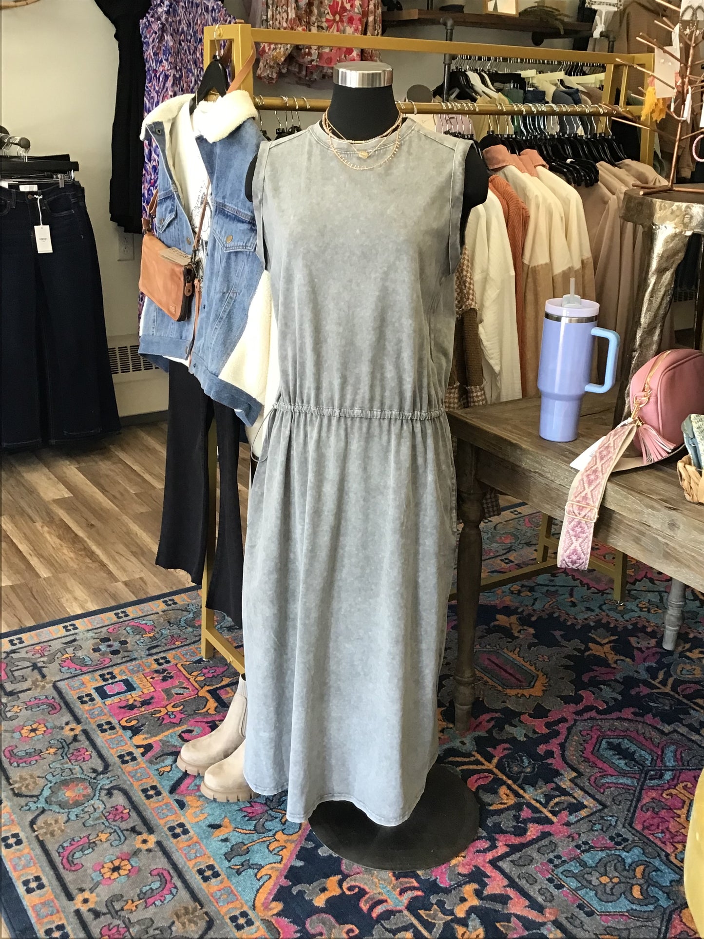 Easel Mineral Washed Cotten Jersey Maxi Dress