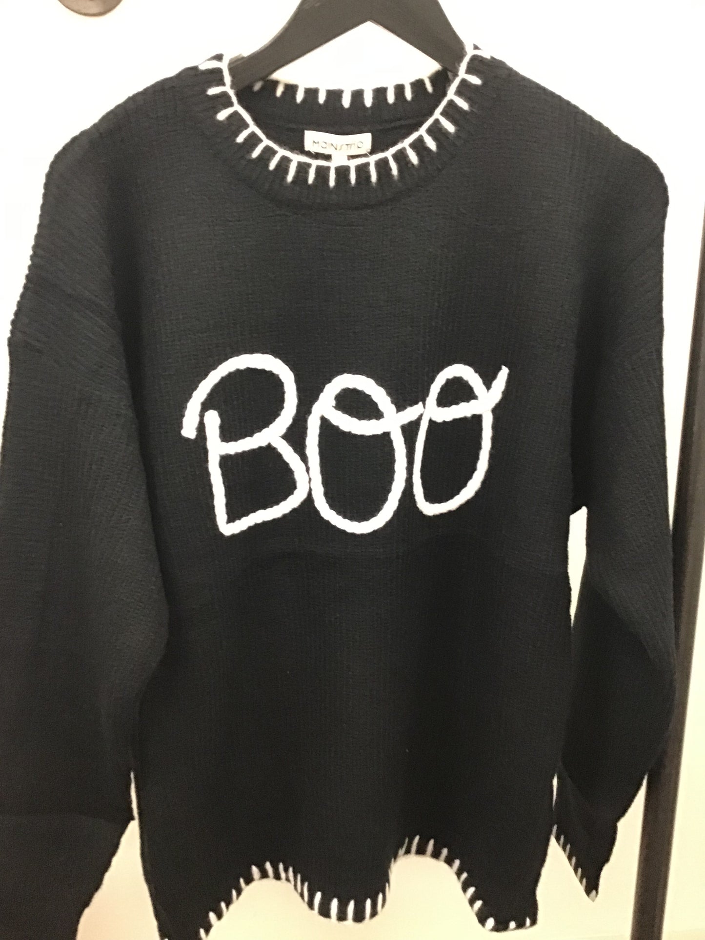 Halloween "Boo" Sweater with 3D Braided Embroidery