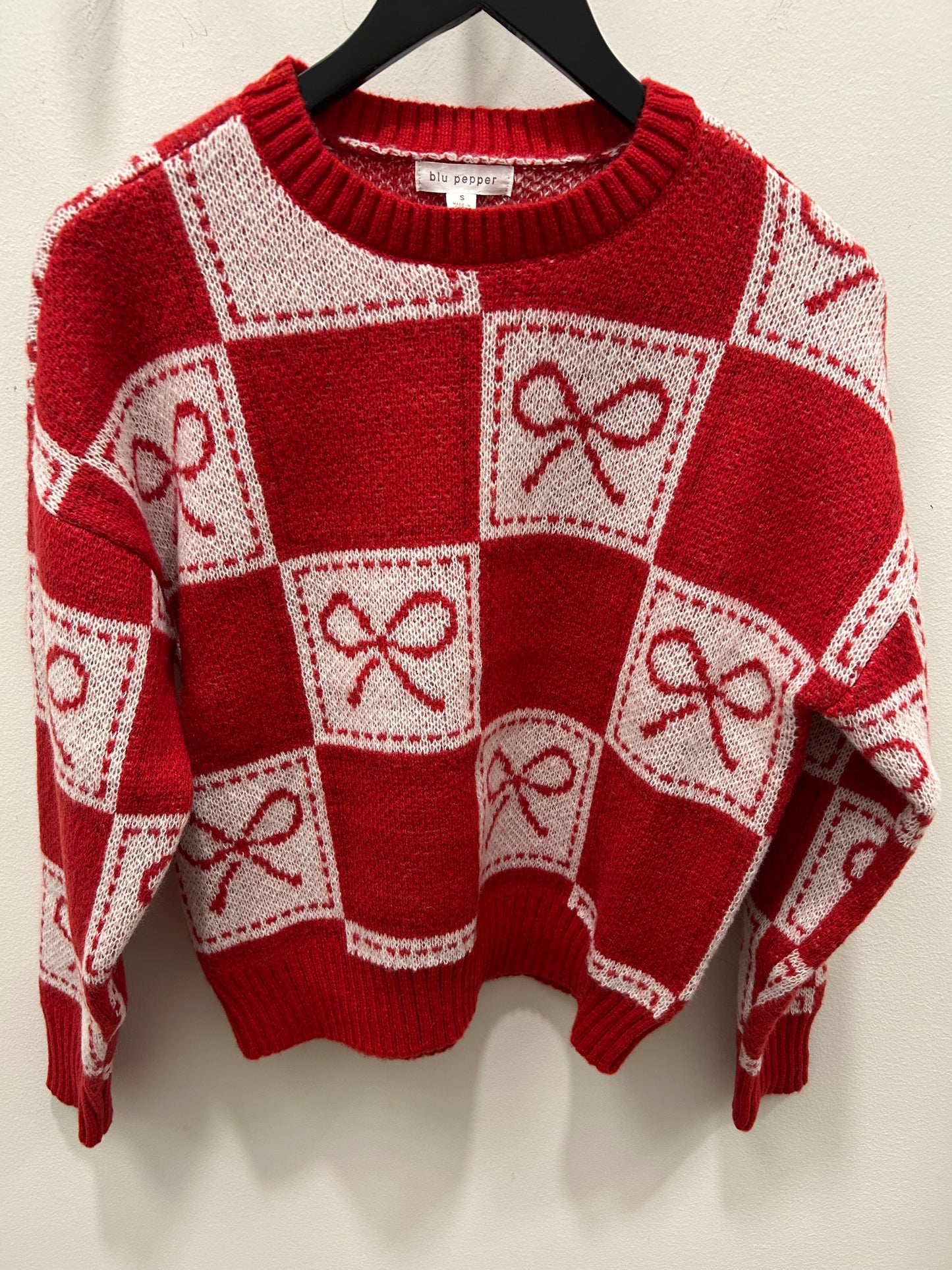 Knit Sweater with Bow Print