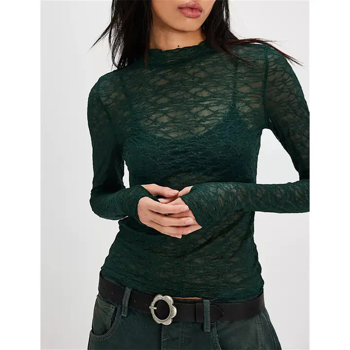 Ladies Solid Color See Through Basic Tee