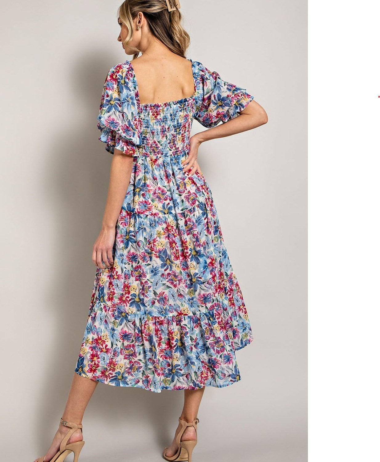 Plus Smocked Flare Midi Floral Dress