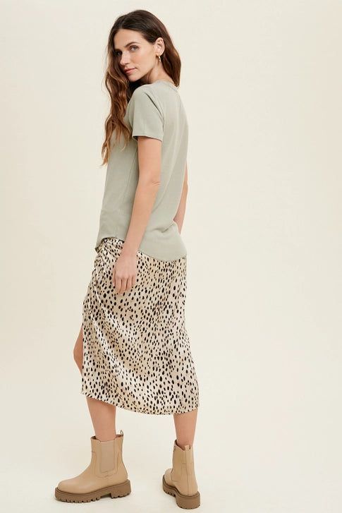 Ribbed Knit Basic T-Shirt Seagrass