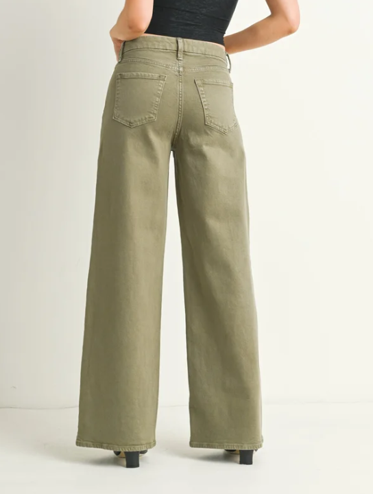 Vintage Olive Palazzo Wide Leg Jeans