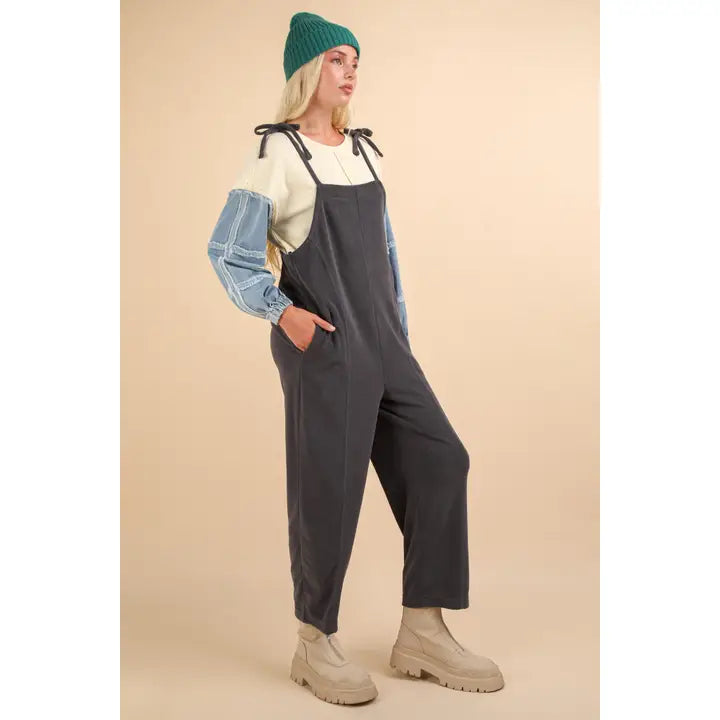 Fleece Baggy Backless Casual Jumpsuit