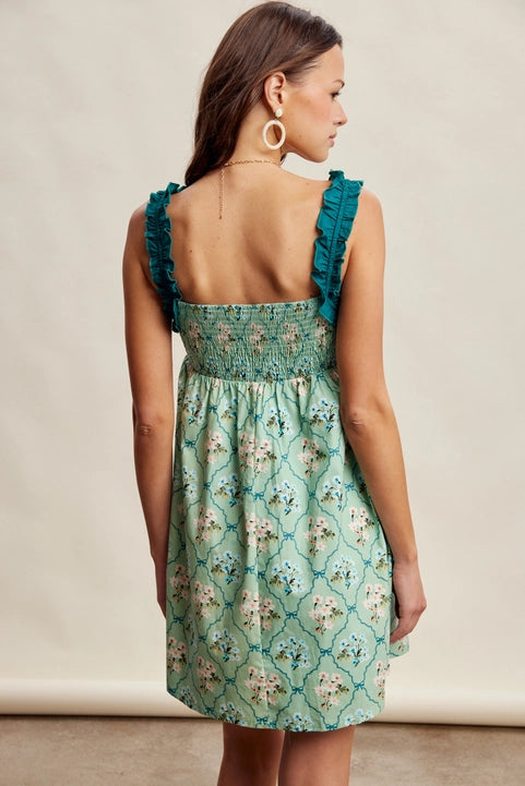 Floral Ruffle Strap Mini Dress