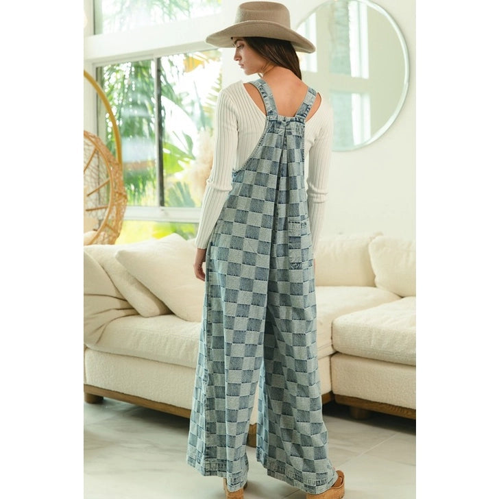 Washed Vintage Checker Wide Leg Overalls