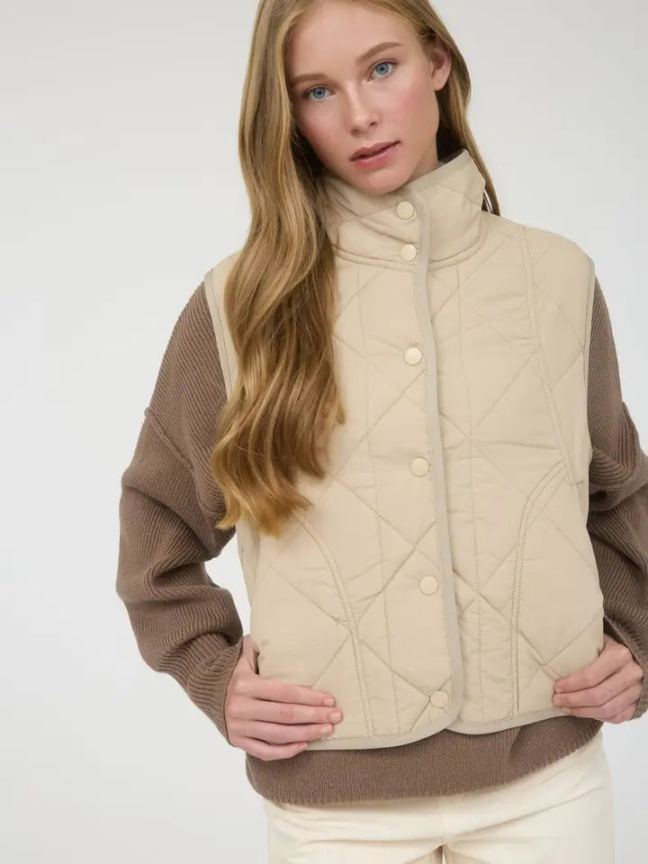 Snap Button Quilted Puffer Vest