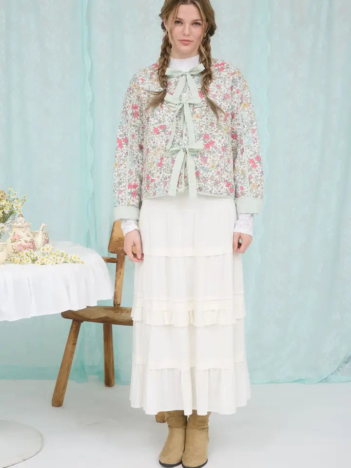 Floral Front Tie Quilted Jacket
