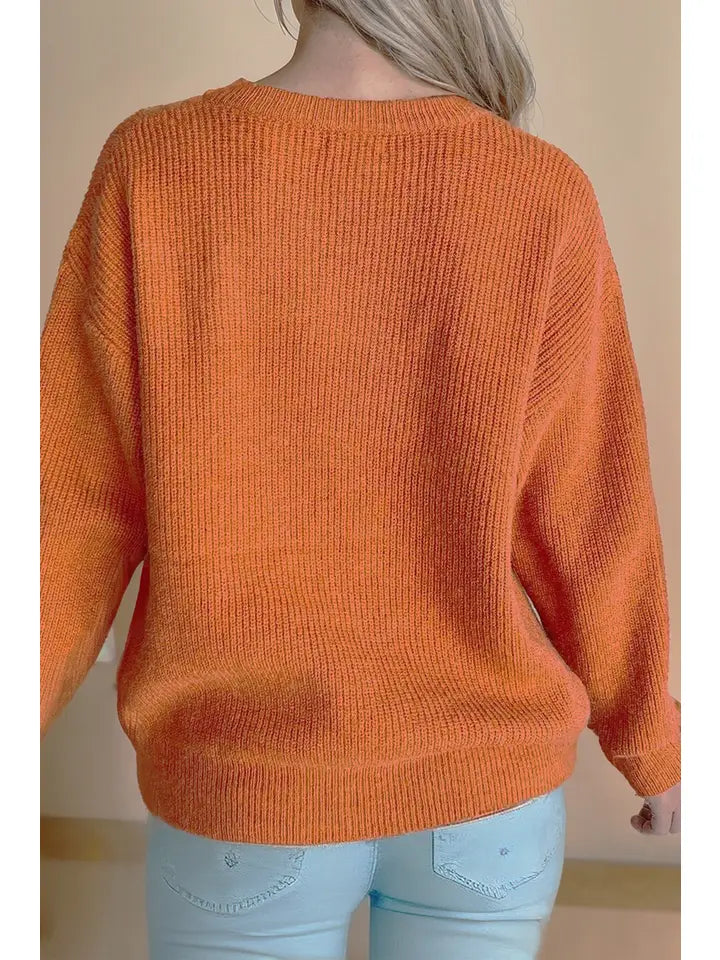 Hello Pumpkin Letter Graphic Knit Sweater