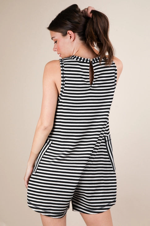 Striped Knit Casual Comfy Romper