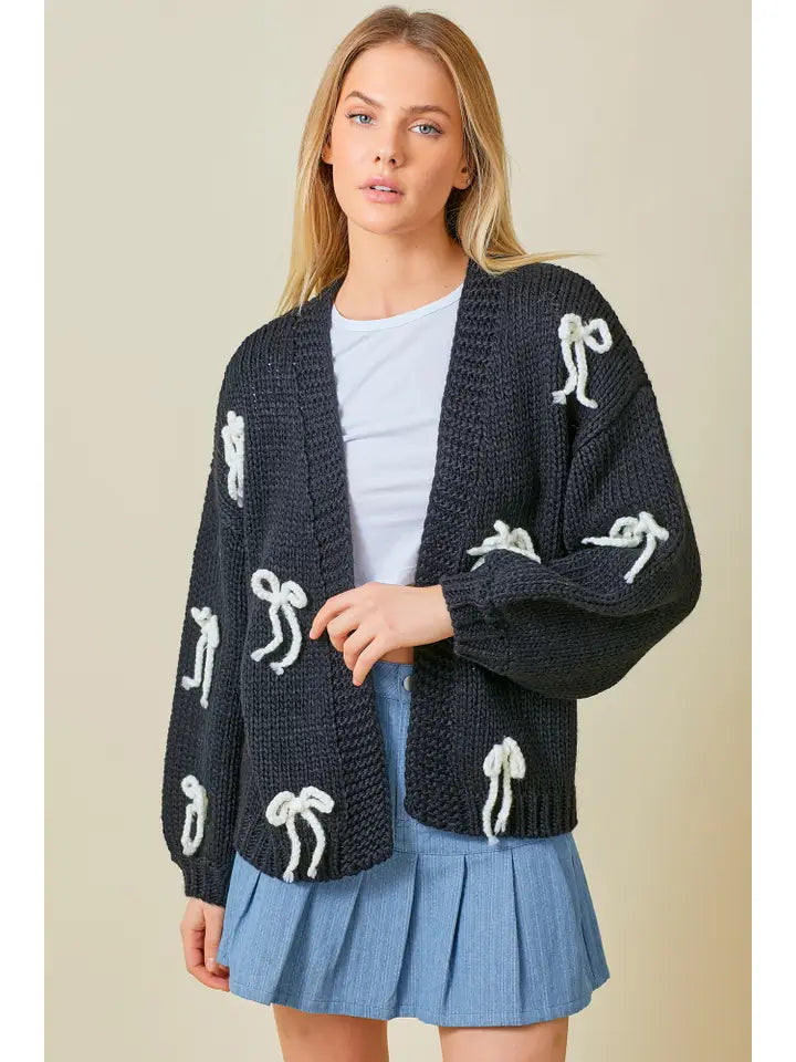 Bow Chunky Knit Sweater Cardigan