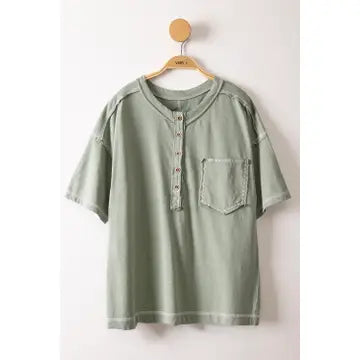 Mineral Washed Oversized Comfy Knit Top-Olive