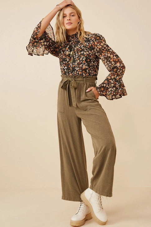 Hayden Garment Dyed Tencel Wide Leg Pant-Olive