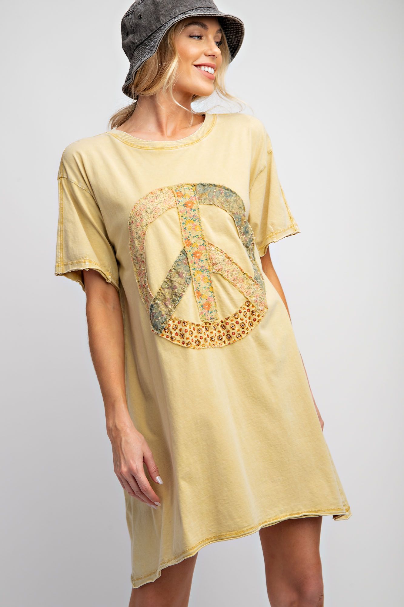 Mustard Peace Patch T-shirt Dress