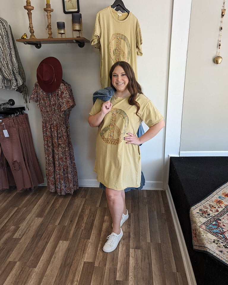 Mustard Peace Patch T-shirt Dress