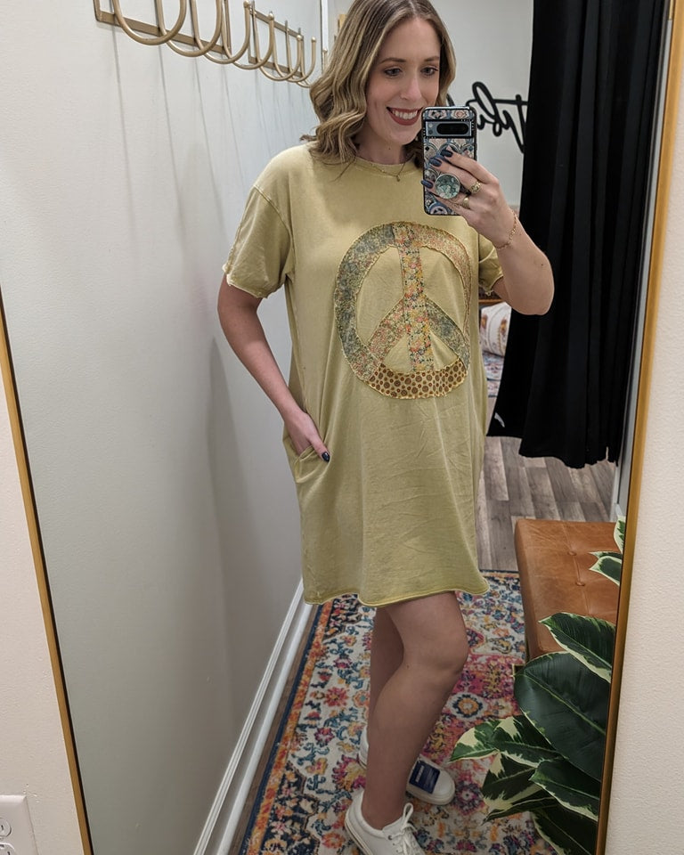Mustard Peace Patch T-shirt Dress