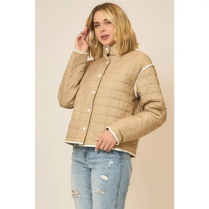 Ditsy Floral Puffer Jacket with Contrast Hem