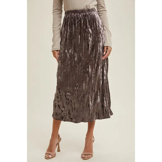 Crinkled Velvet Midi Skirt