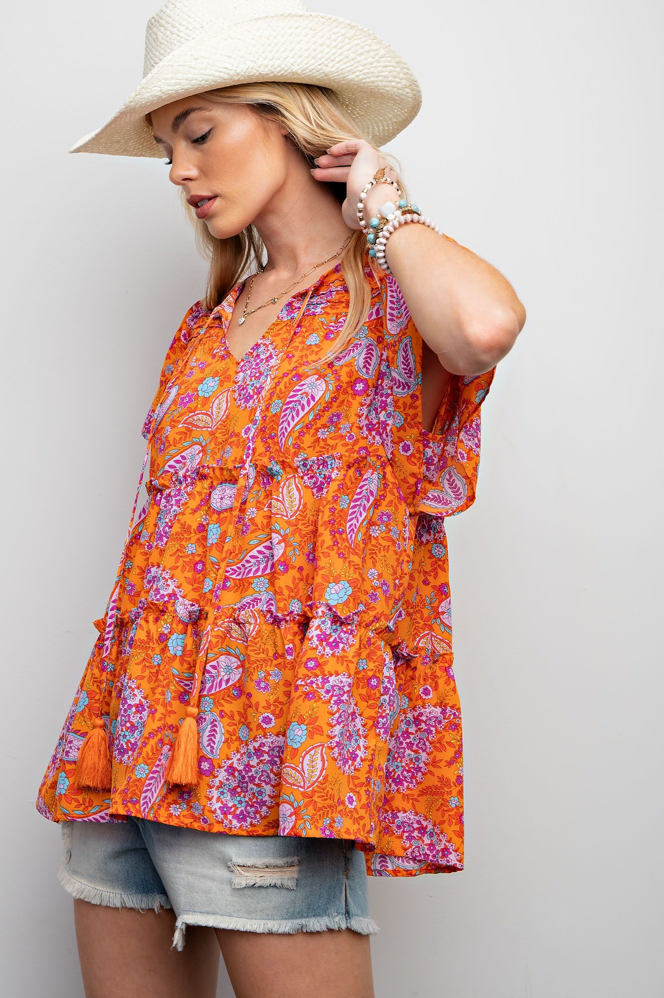 Printed Poly Linen Woven Top