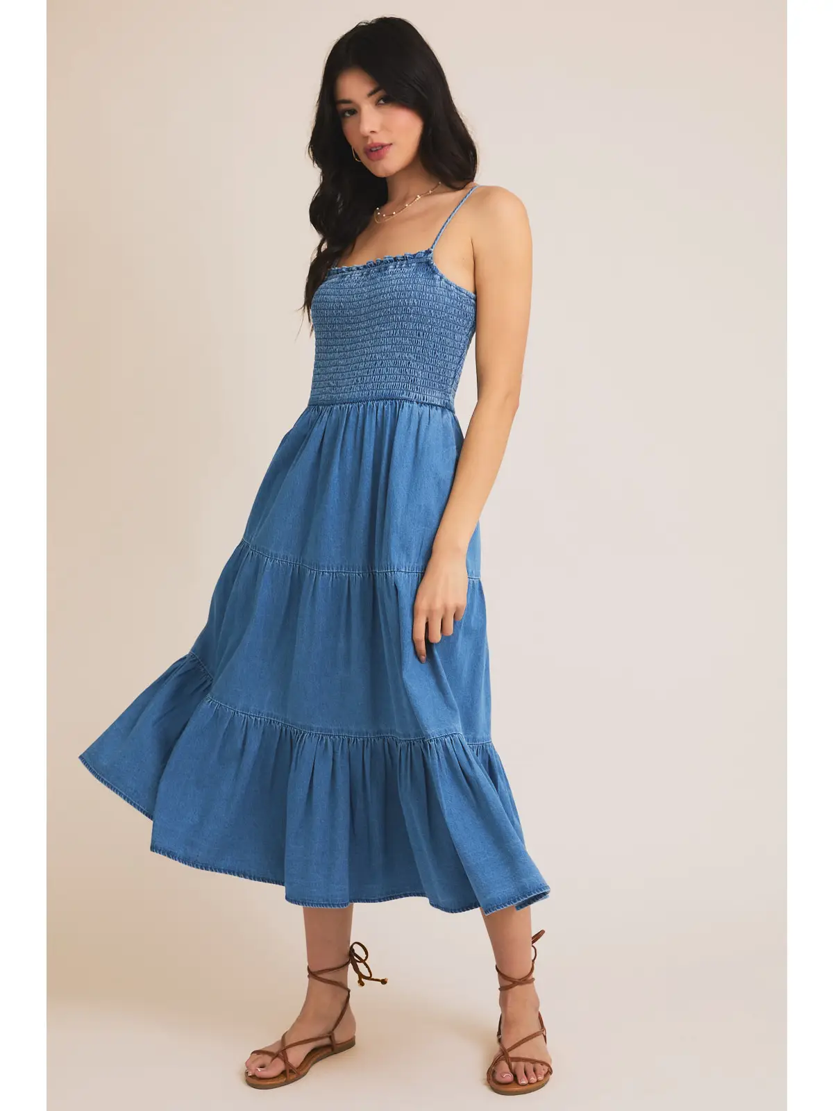 Sleeveless Smocked Top Tiered Dress