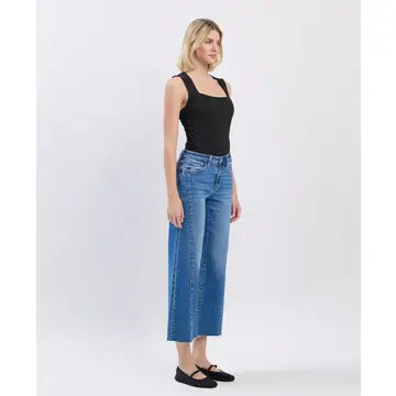 Vervet (Olivia) High Rise Raw Hem Twist Wide Jeans