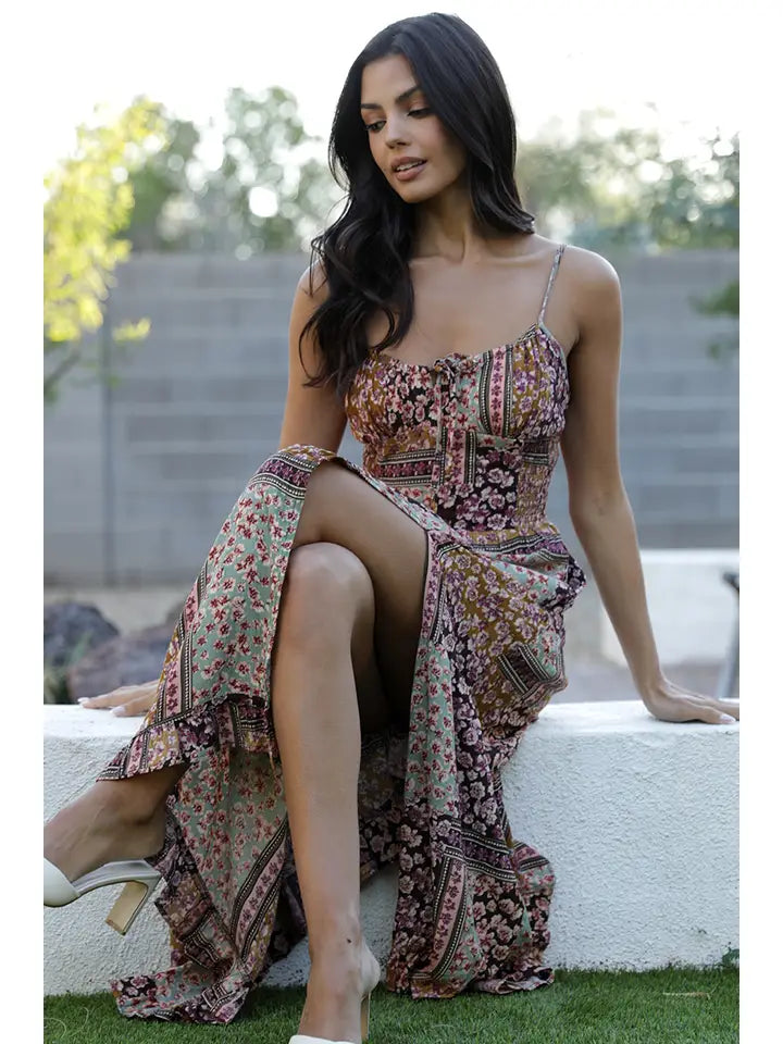 Spag Strap Maxi Dress with Tie Front