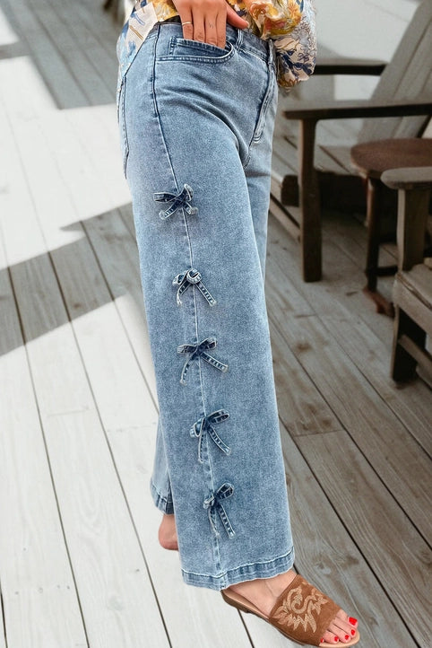 Bow Knot Side Detail Straight Leg Loose Jeans