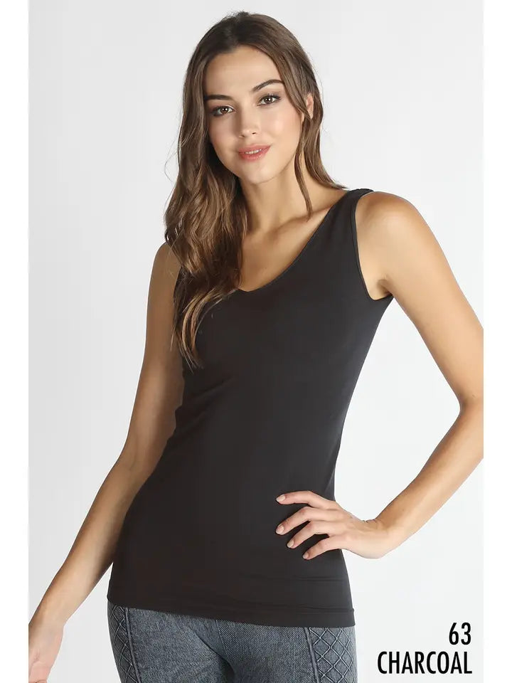 Reversible Ribbed Tank Top-Black