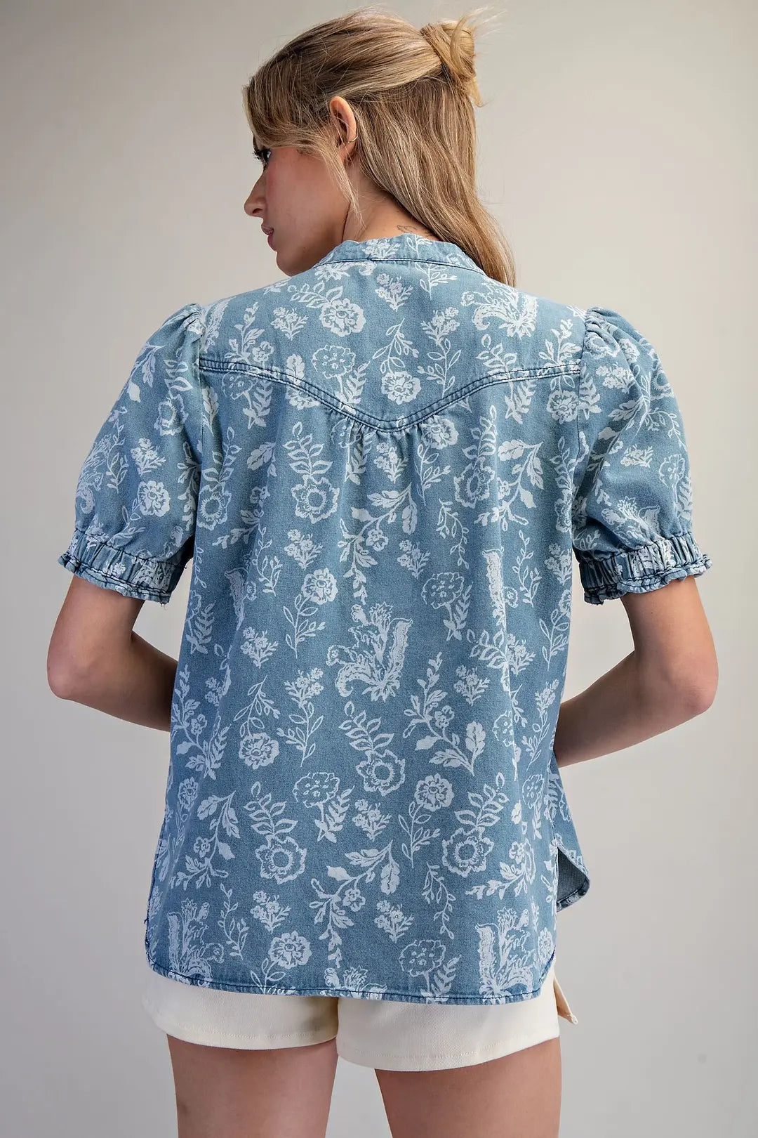 Mineral Washed Floral Printed Blouse