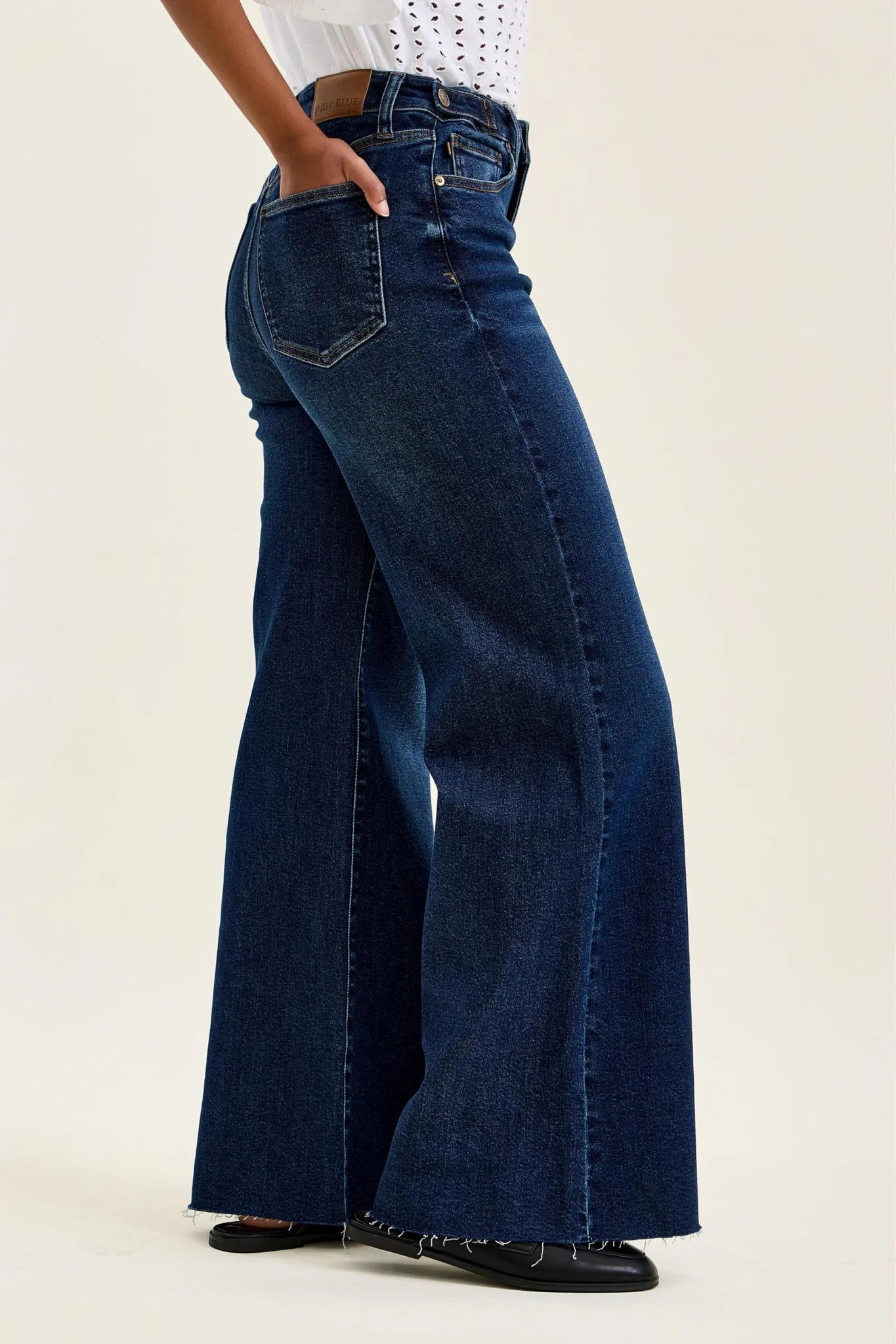 Judy Blue High Waist Regular Retro Wide w/ Adjustable Tabs + Raw Hem