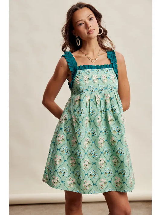 Floral Ruffle Strap Mini Dress