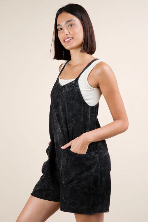Mineral Washed Sleeveless Casual Knit Romper