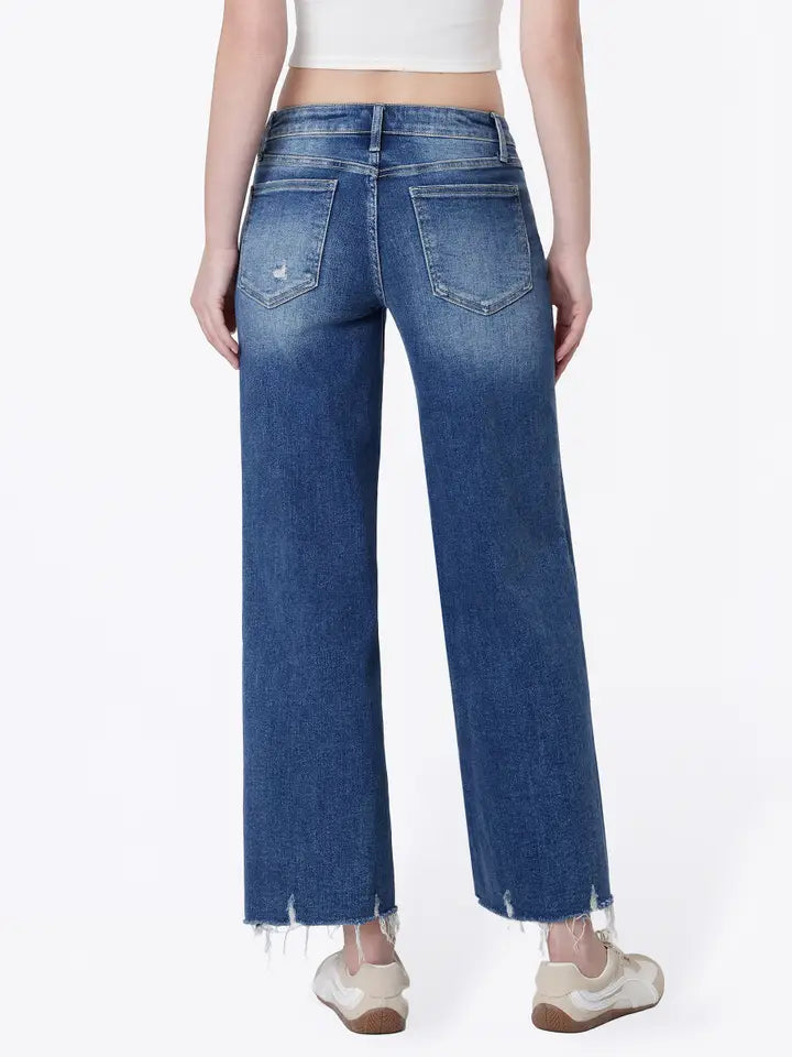 Plus Size Mid Rise Raw Hem Wide Jeans